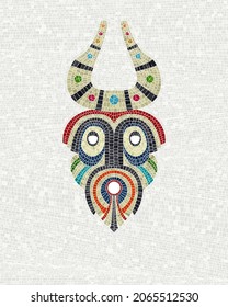 Devils mask, traditional Romanian mask. Vector mosaic.