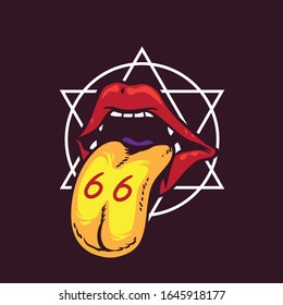 the devil's mouth sticks out his tongue vector illustration