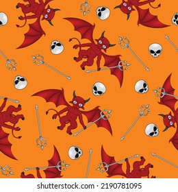 Devils pattern vector design with skull and trident, demon pattern for Halloween