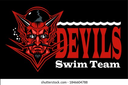 devils swim team design with mascot head for school, college or league