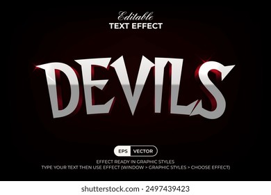 Devils Text Effect Silver 3D Curved Style. Editable Text Effect Vector Template.