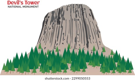 Devil's Tower national Monument of united states of America. Devil's Tower isolated on white background. vector illustration