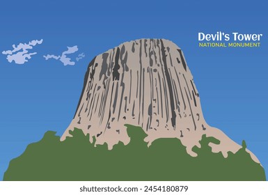 Monumento Nacional de los Estados Unidos de América. Torre del Diablo aislado sobre fondo blanco. Ilustración vectorial