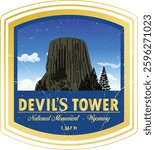 
Devils Tower national monument, Wyoming, United States, vector illustration.