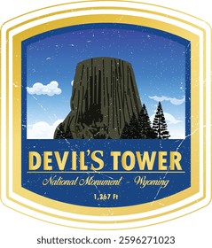 
Devils Tower national monument, Wyoming, United States, vector illustration.