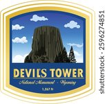 Devils Tower National Park vector template. Wyoming landmark illustration.
