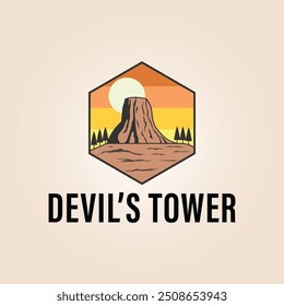 devil's tower or wyoming national park logo vector illustration design