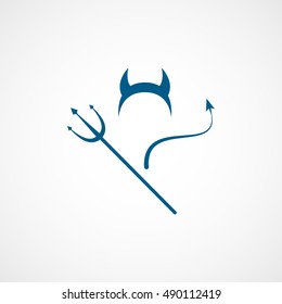 Devils Trident Horn And Tail Halloween Concept Blue Flat Icon On White Background svg