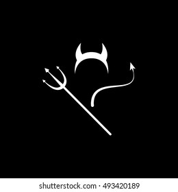 Devils Trident Horn And Tail Halloween Concept Flat Icon On Black Background