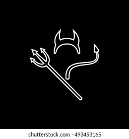 Devils Trident Horn And Tail Halloween Concept Line Icon On Black Background