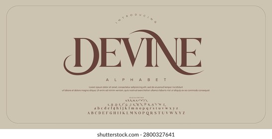 DEVINE Elegant luxury abstract digital technology logo font alphabet. Minimal modern urban fonts for logo, brand etc. Typography typeface uppercase lowercase and number. vector illustration