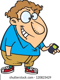 devious cartoon man nerd holding a cell phone