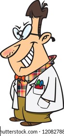 devious cartoon man nerd wearing a lab coat