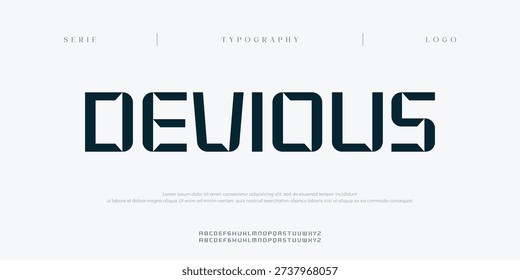 Devious, Creative digital abstract minimal modern alphabet fonts and logo. Creative typography sport, technology, fashion, digital, future creative logos font. vector illustration
