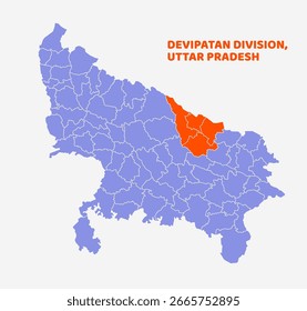 División Devipatan destacada en el mapa estatal de Uttar Pradesh de India