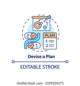 Devise plan concept icon. Choose way to reach targets. Business strategy abstract idea thin line illustration. Isolated outline drawing. Editable stroke. Arial, Myriad Pro-Bold fonts used