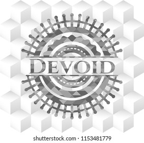 Devoid grey emblem. Retro with geometric cube white background