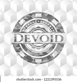 Devoid grey emblem. Retro with geometric cube white background