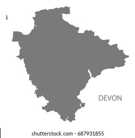 Devon county map England UK grey illustration silhouette shape