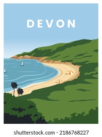 ilustración vectorial de afiches de viajes devon england con estilo minimalista.