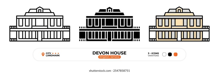 Ícone da Linha Devon House. Kingston Jamaica, Silhueta, Símbolo de Cor, Traço Editável.
