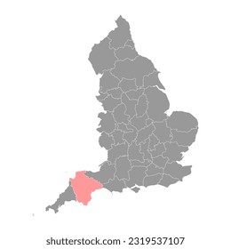 Mapa Devon, condado administrativo de Inglaterra. Ilustración vectorial.