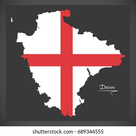 Devon map England UK with English national flag illustration