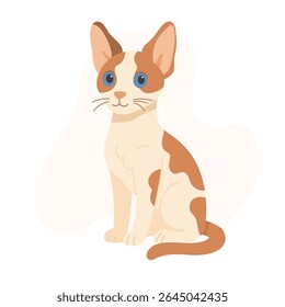 Devon rex cat with big ears and curly coat sits calmly with blue eyes. This devon rex cat captures charm and uniqueness of devon rex breed in clean vector style.