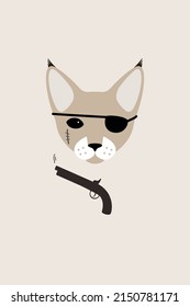 Devon Rex cat, El gato de un solo ojo con una pistola, retrato de moda de gato
