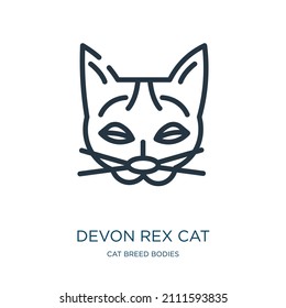 devon rex cat thin line icon. ragdoll, siamese linear icons from cat breed bodies concept isolated outline sign. Vector illustration symbol element for web design and apps.