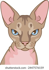 Devon rex cat vector portrait cartoon illustration