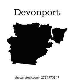 Devonport Map Silhouette Vector Illustration Isolated on White Background