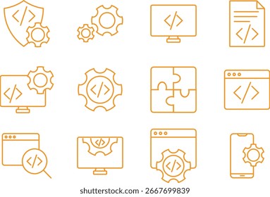 Devops, agile, scrum filled icons, big set development line icons symbol ,Business, finance. Editable stroke icons, concepts for software development,
