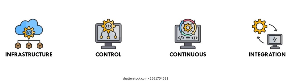 DevOps banner web icon vector illustration concept for software engineering and development with an icon of infrastructure, control, continuous, and integration