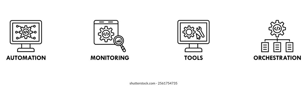 DevOps banner web icon vector illustration concept for software engineering and development with an icon of automation, monitoring, tools, and orchestration