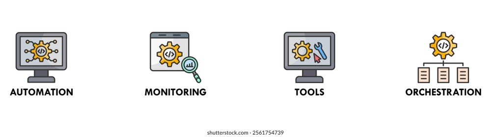 DevOps banner web icon vector illustration concept for software engineering and development with an icon of automation, monitoring, tools, and orchestration