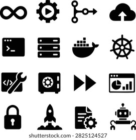 DevOps Cloud Computing and Server Management Icons Set