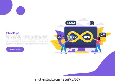 DevOps concept. Development operations scene template. Vector illustration.