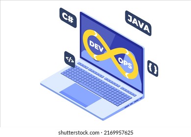 DevOps concept. Development operations scene template. Vector illustration.