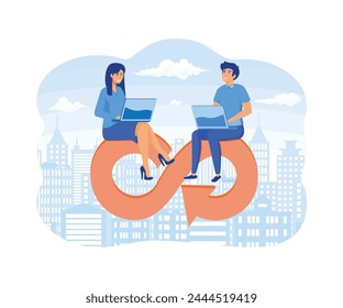 Devops, development operations for agile software development, business people working with computers on the Devops cycle. flat vector modern illustration 