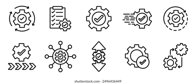 DevOps Entwicklungs- und Betriebskonzept editierbare Kontur Kontur Symbole, die einzeln auf weißem Hintergrund flache Vektorgrafik gesetzt. 