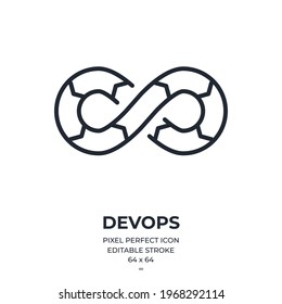 Devops editable stroke outline icon isolated on white background flat vector illustration. Pixel perfect. 64 x 64.