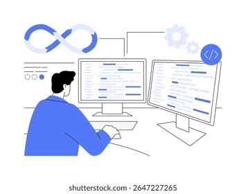 DevOps engineering isolated cartoon vector illustrations. IT company back end developer works with DevOps software engineering, programming process, digital database vector cartoon.