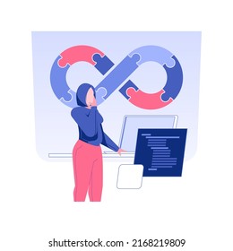 DevOps engineering isolated concept vector illustration. Professional DevOps engineer programming and coding, IT company specialist, back end development, system operator vector concept.