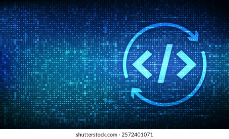 Devops icon made with binary code. Agile development and optimisation. Software engineering. Software development practices methodology. Digital code background with digits 1.0. Vector Illustration.