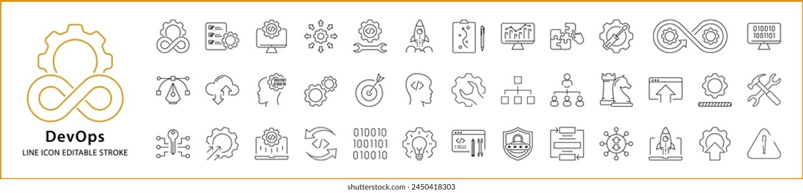 DevOps Icon Set. DevOps Icons. DevOps Line Icons. Vector Illustration. Editable Stroke.