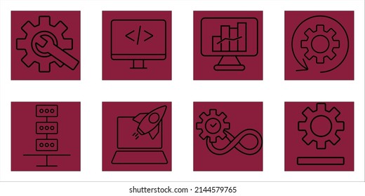 DevOps icons set . DevOps pack symbol vector elements for infographic web