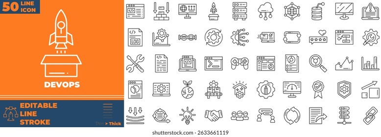 Devops Line Editable Icons set. Vector illustration in modern thin line style of devops icons: software, process, code, etc