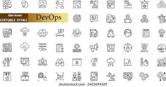 DevOps line icons set. DevOps outline icons with editable stroke collection