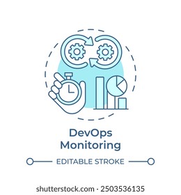 DevOps monitoring soft blue concept icon. Workflow organization, application development. Round shape line illustration. Abstract idea. Graphic design. Easy to use in infographic, presentation